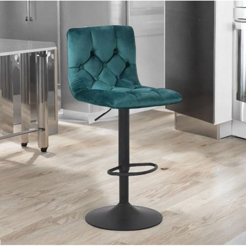 Tabouret réglable Jofiel, Velours - Vert
