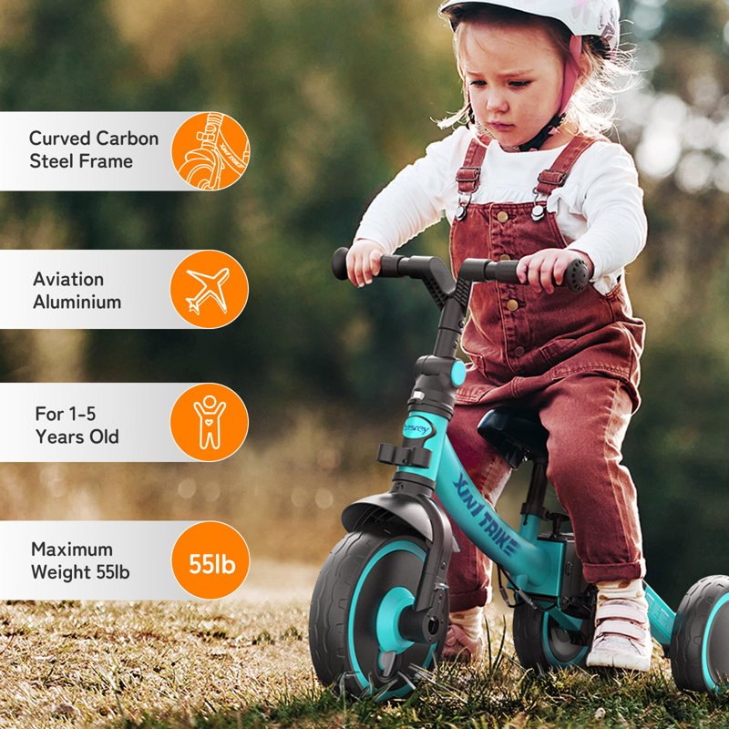 Tricycle pour tout-petits avec poignée-poussoir Besrey 1-5 ans pour filles / garçons, Vert
