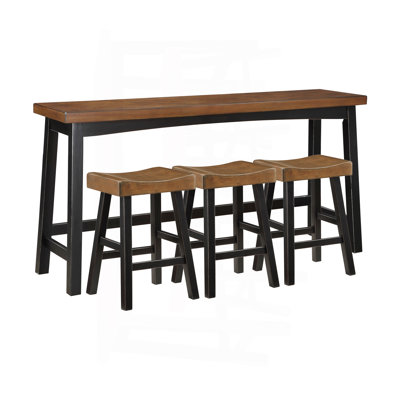Ensemble de 4 tabourets à hauteur de comptoir, table et tabouret de comptoir transitionnels, meubles en bois d'hévéa noir et brun