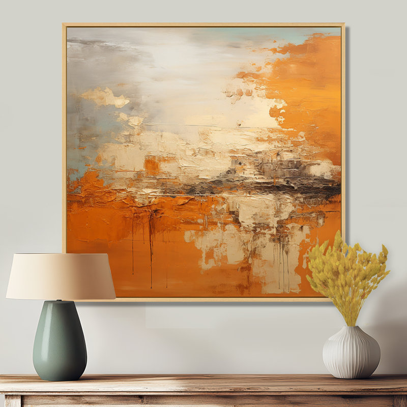 «Copper Glow», impression d'art abstrait paysage, H 16 po x l 16 po x P 1 po, Cadre flottant en érable