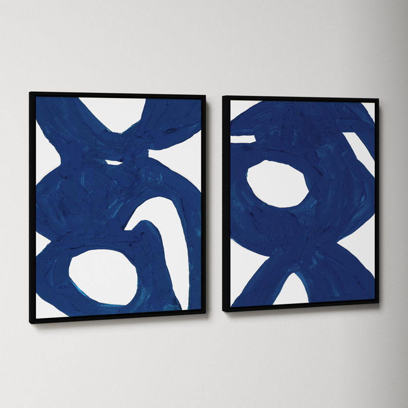 Blue Harmony Set Of 2 by Andrea Stokes, Black Framed, 25" H x 40" W x 1.375" D