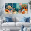 Tableau abstrait sur toile tendue représentant un récif de corail, motif géométrique (lot de 3)-738846592