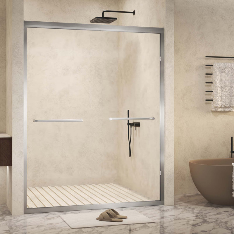 Tempered Glass With Explosion Proof Film,Aluminum Frame Double Sliding Shower Door,Stainless Steel Handle, Chrome