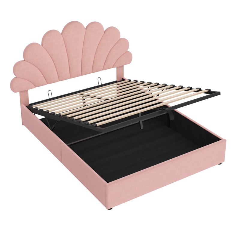 Double Size Ottoman Bed Velvet, Pink, Double (4'6)