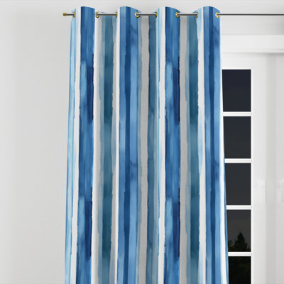 Modern Curtains for bedroom - Striped Blue And White Frost Stripes Grommet Curtain - 1 Panel