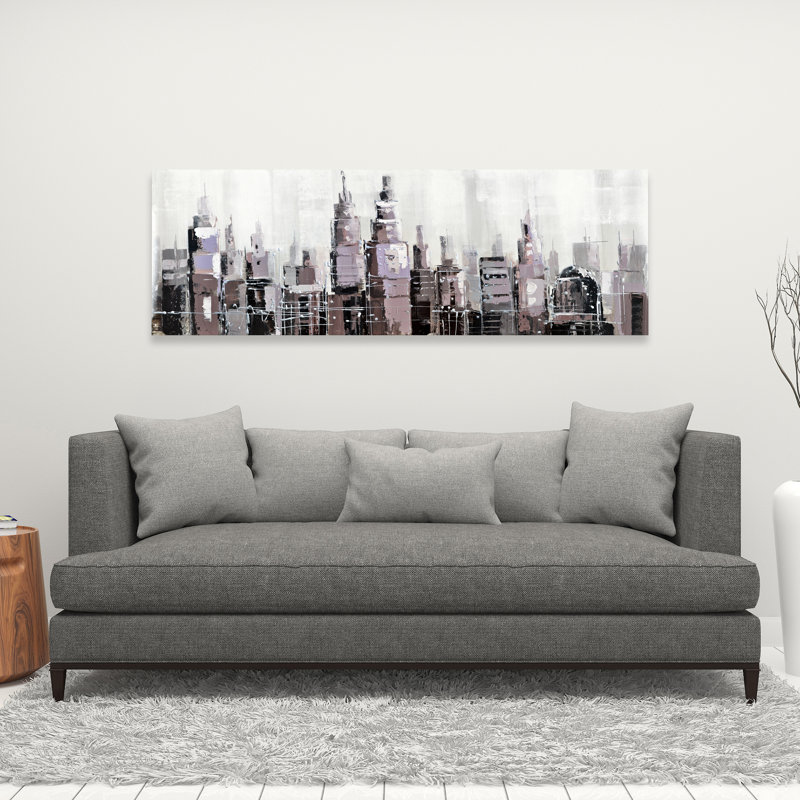 Abstract Grayscale Cityscape - Black Building Canvas Decor