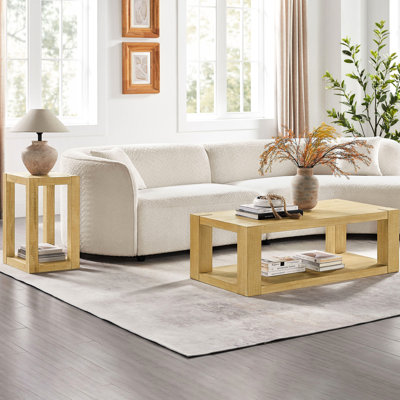Table basse rectangulaire de 48 pouces (122 cm), couleur naturelle, design moderne, pied central, tablette ouverte pour le rangement et la décoration, idéale pour une chambre, un salon ou toute autre pièce.