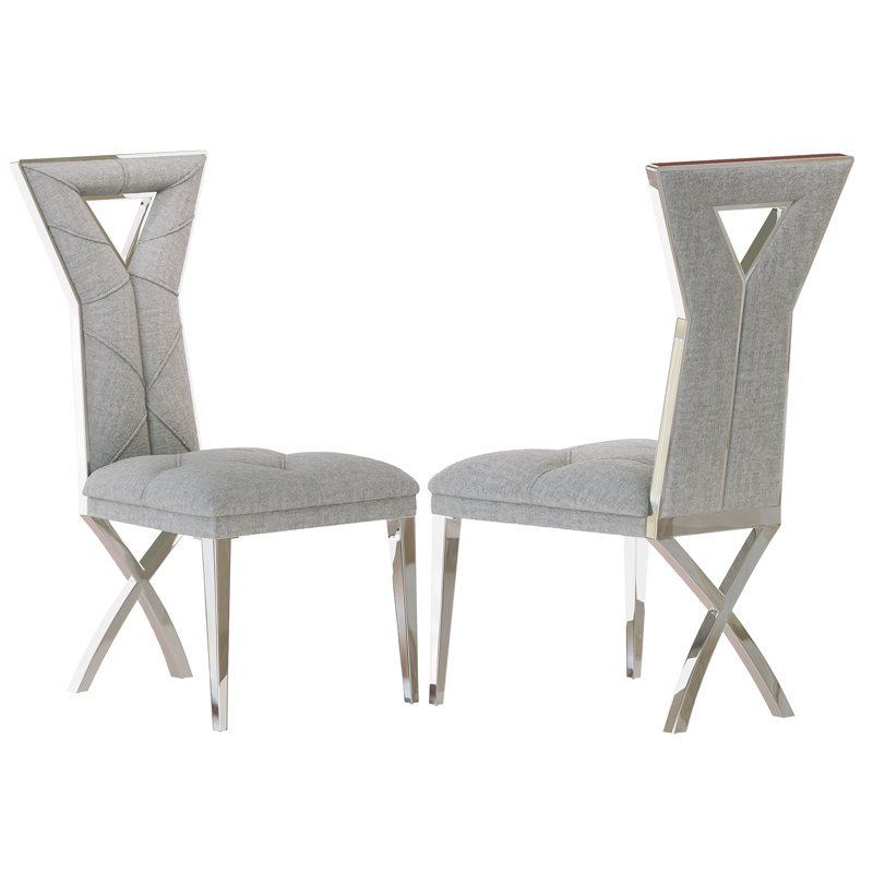 Luxury Velvet Dining Room Chairs With Mirrored Silver Legs, Gold, White