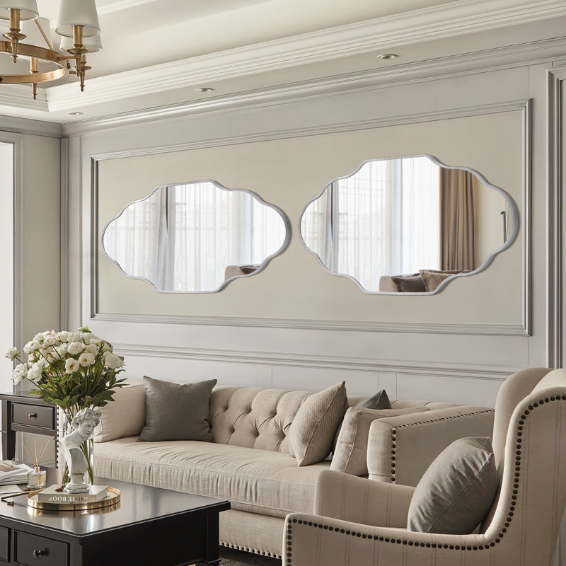 Set of 2 Modern Asymmetrical Wall Mirrors with Aluminum Alloy Frame, Decorative Irregular Hanging Mirrors for Bathroom, Bedroom, Living Room & Entryway