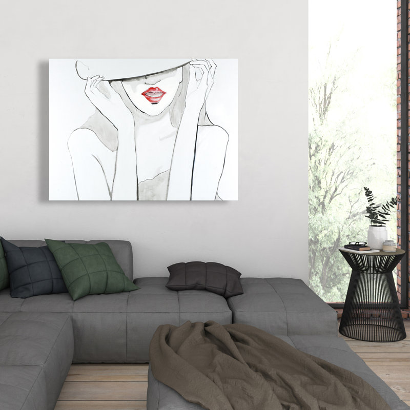 Femme avec grand chapeau - Illustration de mode sur toile pour la décoration intérieure