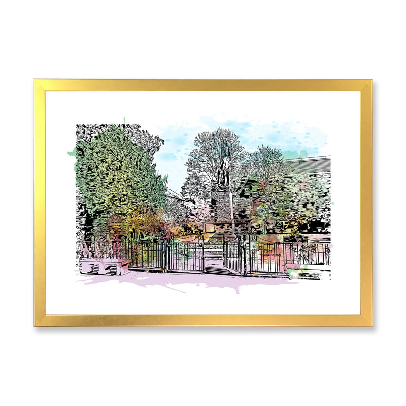 Vue sur la ville de la campagne canadienne - Peinture sur toile, H 34 po x l 44 po, Toile à cadre d'angle fermé doré