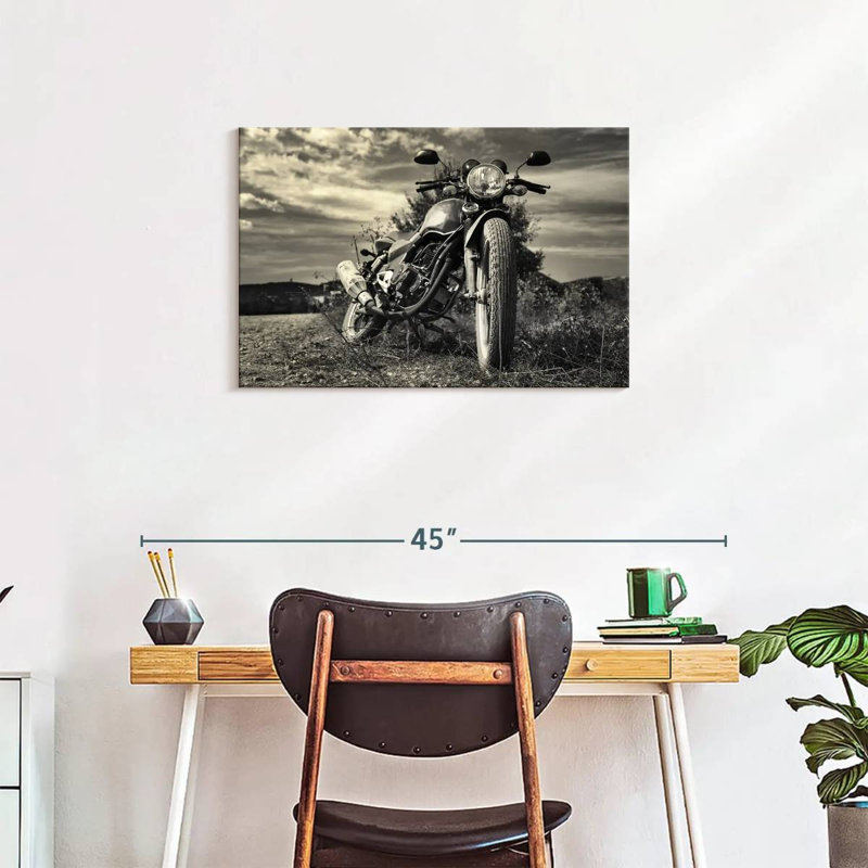 Motocyclette d'extérieur rétro sur toile, H 20 po x l 30 po x P 1,25 po