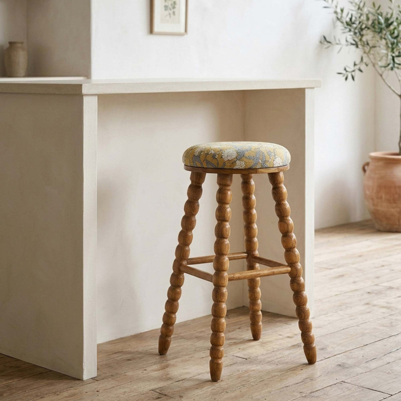 Tabouret de bar en bois d'acacia massif avec rembourrage confortable, Beige