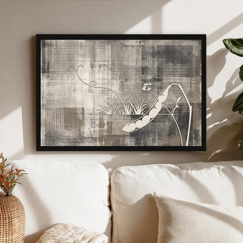 Toile crème, pois, pissenlit et herbe sur fond grunge, art mural, 16"H x 24"W