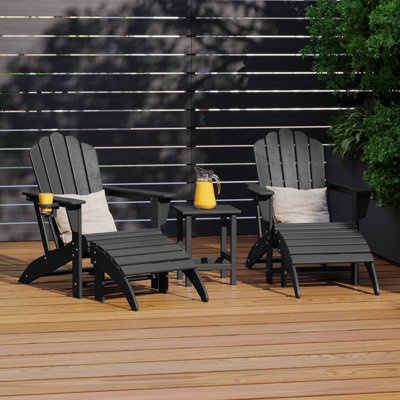 Outdoor Poly Adirondack Chair With Side Table And Ottoman 5-Piece Set