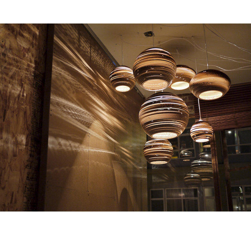 Scraplight Globe Recycled Cardboard Pendant Light - Moon, 12" H x 14" W x 14" D, White