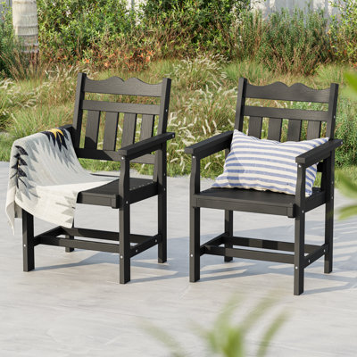 Set of 2 Outdoor Dining Chairs, All-Weather HIPS Plastic Patio Dining Chairs with Ergonomic Design, Heavy Duty Outdoor Chairs for Backyard Deck Garden Lawn Porch