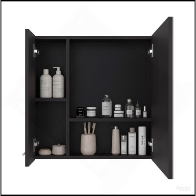 Armoire à pharmacie à double porte Harbor, quatre tablettes intérieures, wengé noir