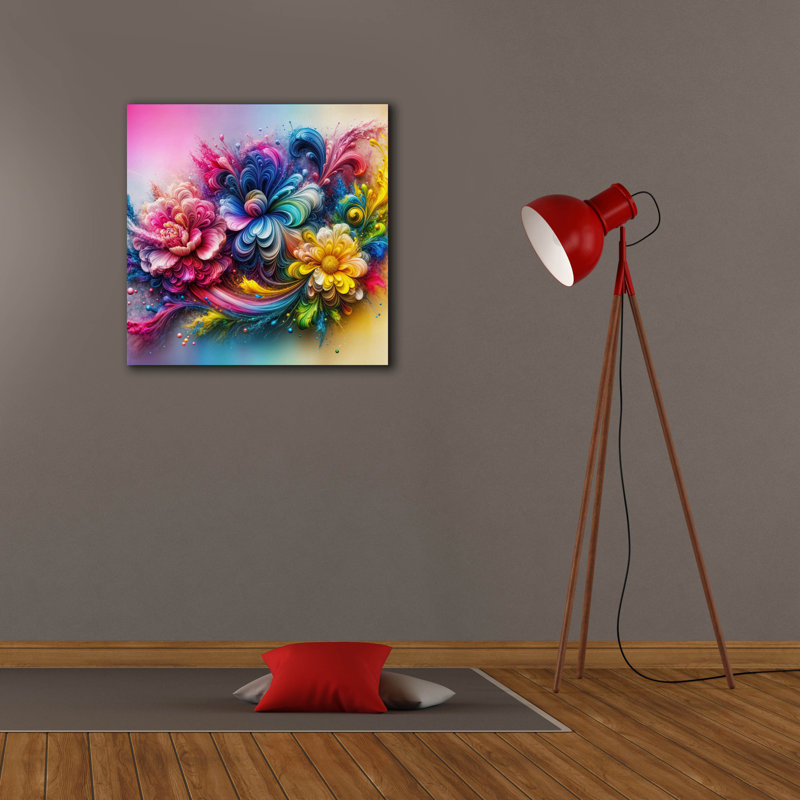  «Flower Paint Splash 3» par Rey Klimt, art mural sur toile, 26 po x 26 po, H 26 po x l 26 po
