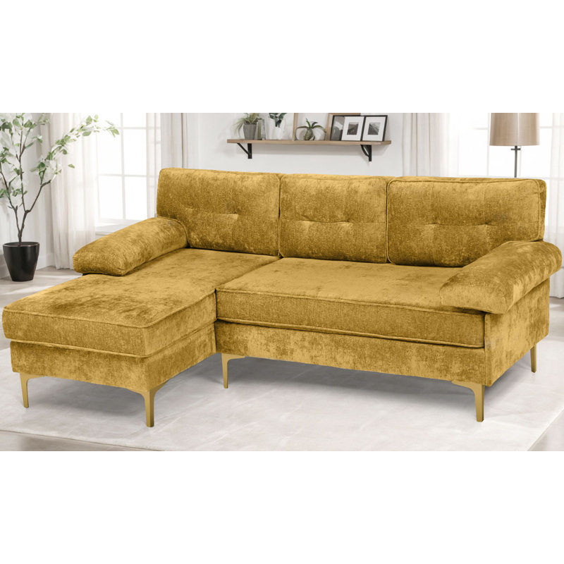 L-Shaped Velvet Reversible Sleeper Sofa, Gold, Green Velvet