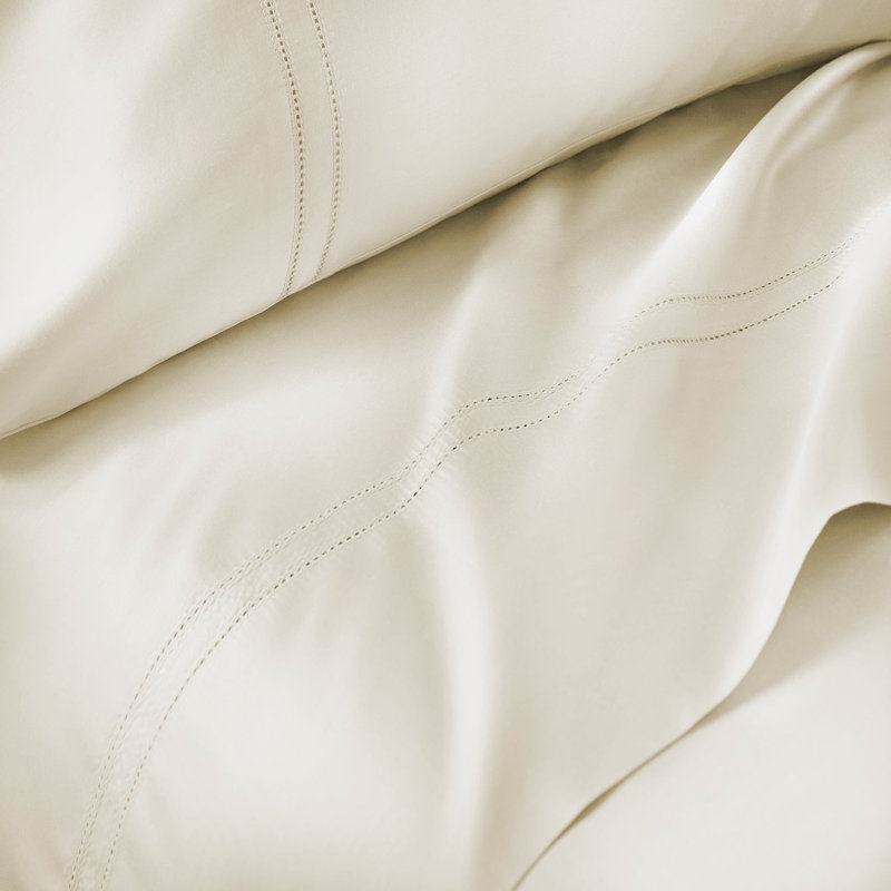 Yalda Egyptian Cotton Sateen Sheet Set , Ivory, Queen Sheet Set + 2 Pillowcases