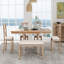 Table de salle à manger extensible 6 pièces avec repose-pieds, 4 chaises de salle à manger rembourrées et banc, 2 rallonges amovibles de 11 po