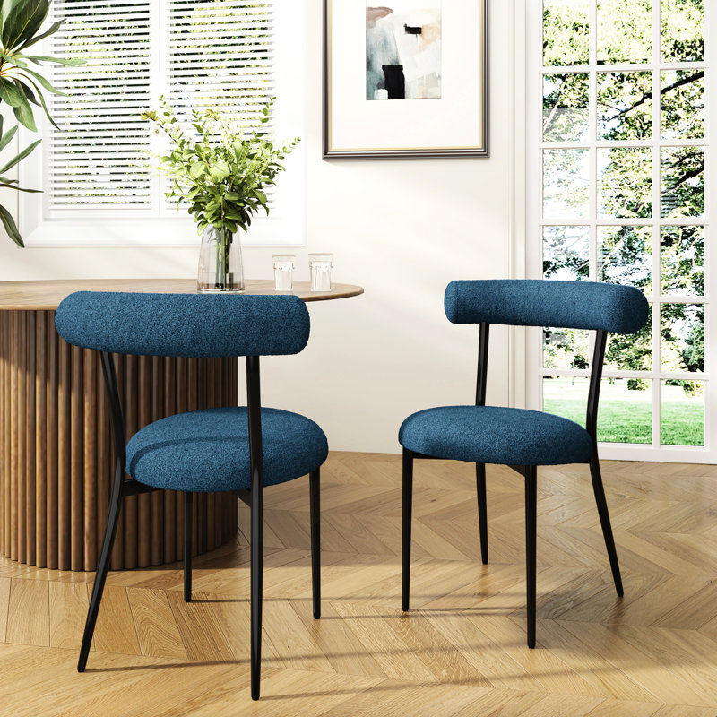 Chaises de salle à manger en tissu bleues (2) - structure en métal fabriquée à partir de 2, revêtement, structure, style moderne, 22,75 po x 24,25 po