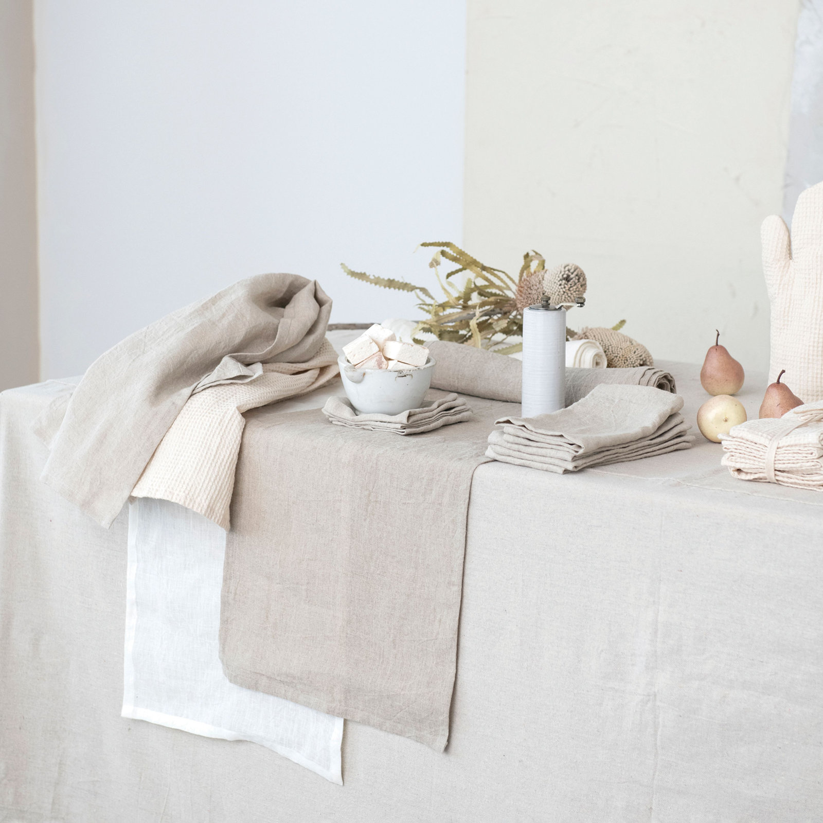 Vernon Rectangle Linen Table Runner, Ivory