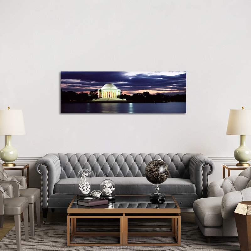 Monument Lit Up At Dusk, Jefferson Memorial, Washington DC, USA - Wrapped Canvas Panoramic Print