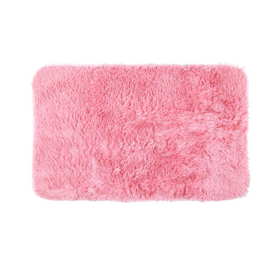 Pink 3 Piece Shaggy Bath Mat Set, Bathroom Rugs With U-Shaped Rug & Toilet Lid Cover, Non-Slip Soft Floor Mat