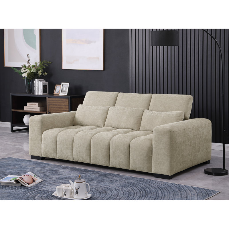 Canapé Buchheit en tissu chenille, Gris foncé, H 35 po x l 83 po x P 46 po