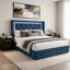 LIT DE RANGEMENT DE GRANDE PLATE-FORME WINGBACK RELEVÉ EN VELOURS BLEU MARINE-126672271-126672275