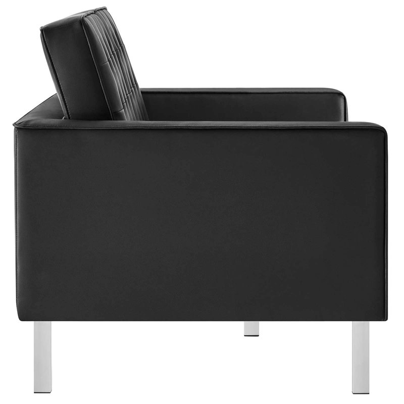 Loft Tufted Vegan Leather Loveseat, Faux Leather Black