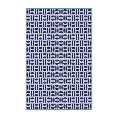 Tapis bleu en laine à motif géométrique Leong