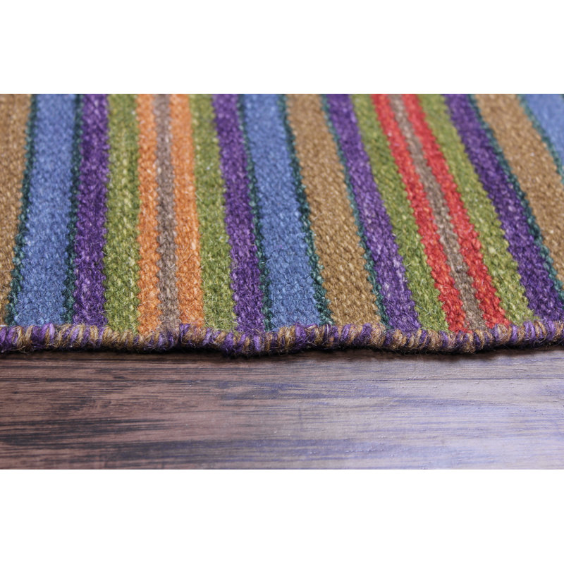 Tapis décoratif à rayures or/bleu tissé à la main Patridge, Rectangle 8 pi x 11 pi