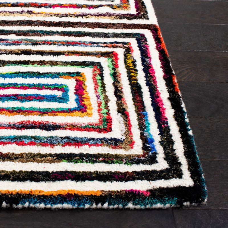 Nantucket Hand Tufted Wool/Cotton Geometric Rug in Brown/Pink/Blue, Rectangle 3' x 5'