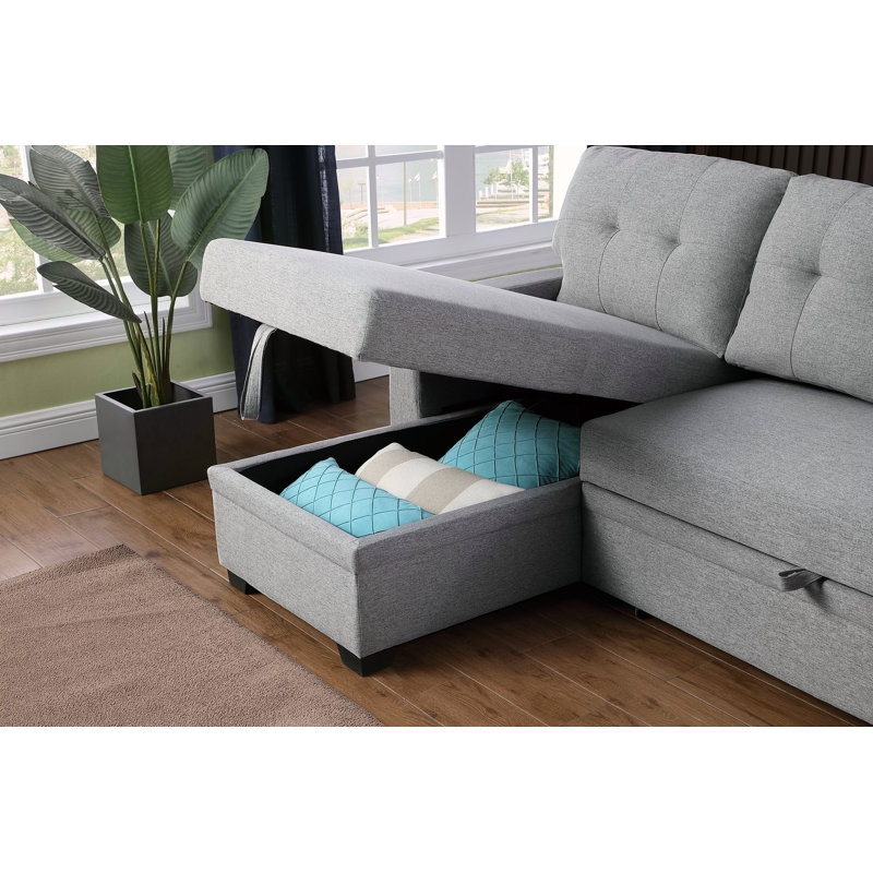 Canapé modulaire rembourré avec méridienne, Gris clair