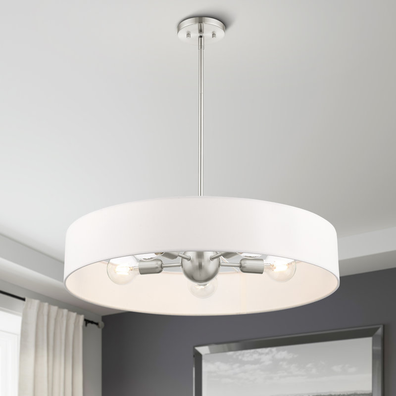 Lustre tambour Ashtun, Nickel brossé, Blanc cassé, 5