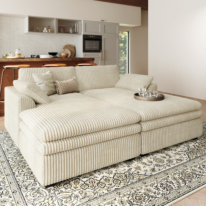 Canapé-lit modulaire d'appoint avec canapé double détachable Manuel Corduroy, Beige