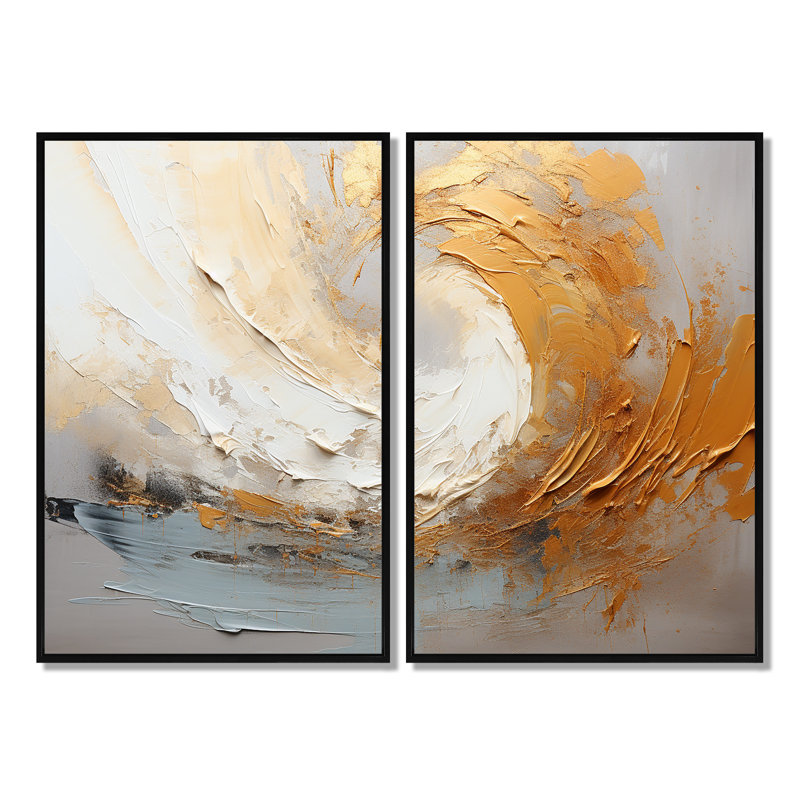 Or doux et beige, vague douce, peinture III - impressions d'art moderne sur toile, 36" H x 48" W, Black
