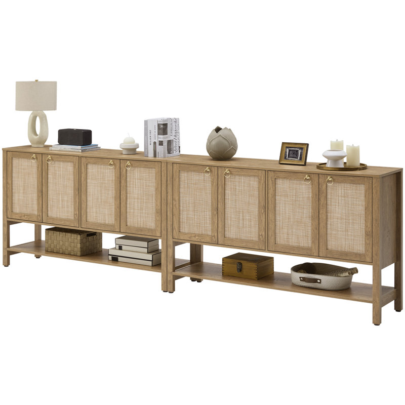 Buffet polyvalent avec 4 portes et 1 tablette ouverte Pomodoro Boho, Carbone cerise