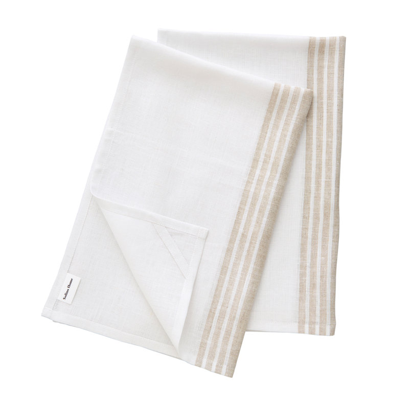 Farmhouse - 100% Pure Linen Kitchen Towel, Natural and White