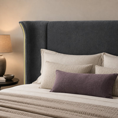 Avenroix King Size Luxury Wing-Back Upholstered Platform Bed Frame with Oversized Padded Headboard, Soft Chenille Fabric, Decorative Metal Trim, Streamlined Upholstered Base