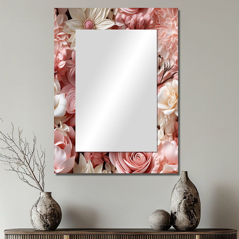 Beetner rose et blanc romantique dentelle chuchote fleurs - miroir mural décoratif floral, 32 po x 24 po