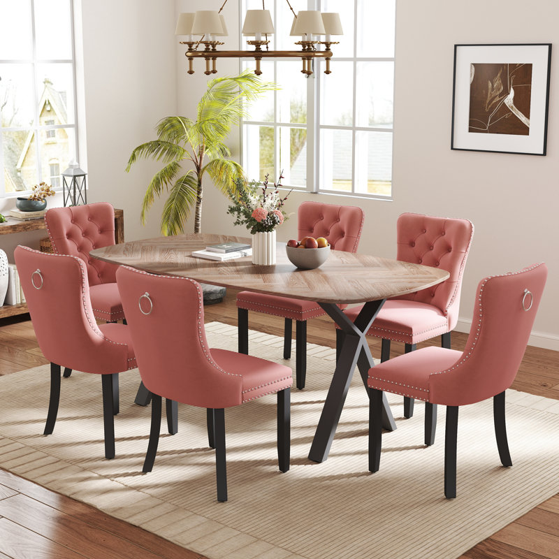 Ensemble de salle à manger rectangulaire avec chaise capitonnée, H 29,5 po x L 71 po x l 35,4 po, Rose