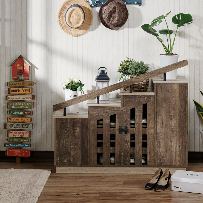12 Pair Shoe Storage Cabinet, Reclaimed Oak