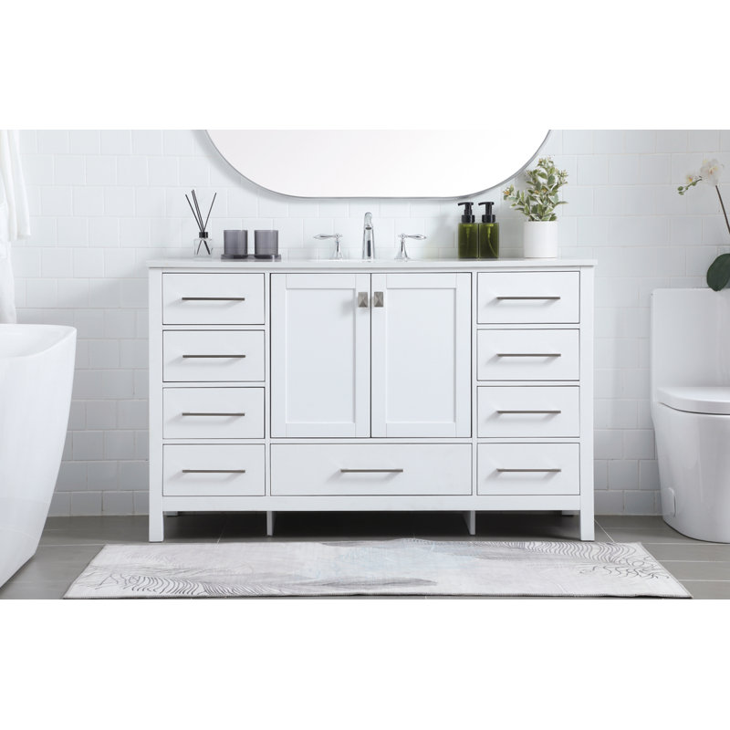 Irene 54'' Single Bathroom Vanity with Engineered Marble Top, White