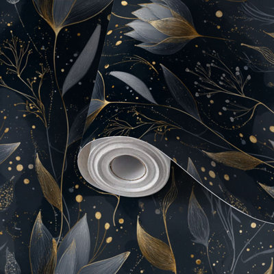 Papier contact auto-adhésif de qualité supérieure à motif floral foncé auto-adhésif et amovible 24 po x 118 po (60 x 300 cm)
