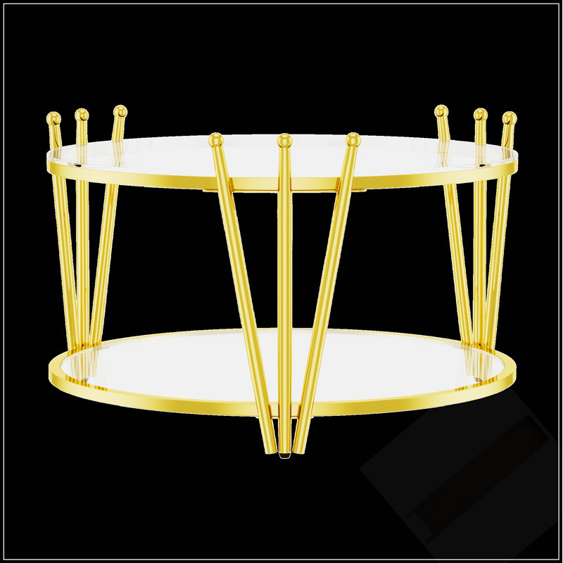 Table basse de luxe moderne en or 31,5 pouces, conception de couronne à pieds en acier inoxydable, table centrale en verre trempé transparent de 8 mm