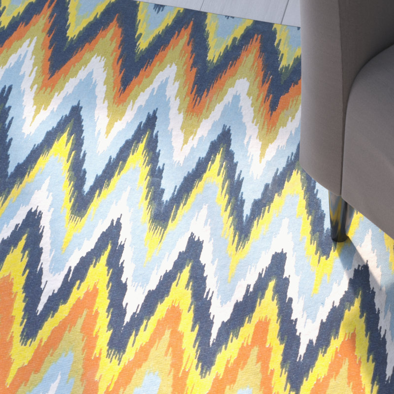 Blair Blue/Yellow/Orange Striped Contemporary Area Rug, Rectangle 4' x 6'